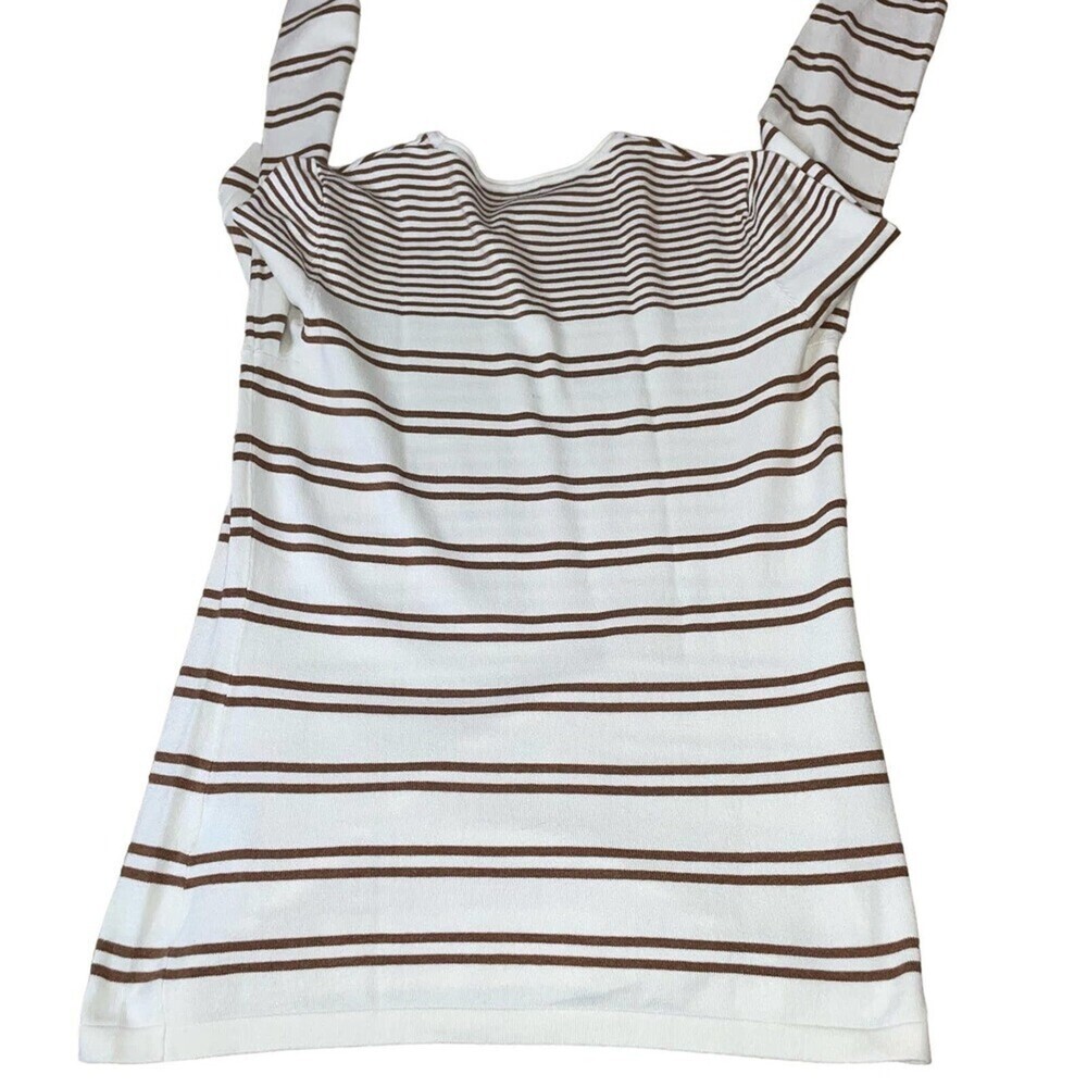 J. McLaughlin sweater the Poet tan/white stripped ribbed knit crew neck SZ SM - Picture 3 of 7